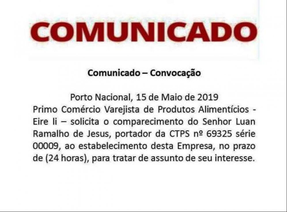 Comunicado – Convocação